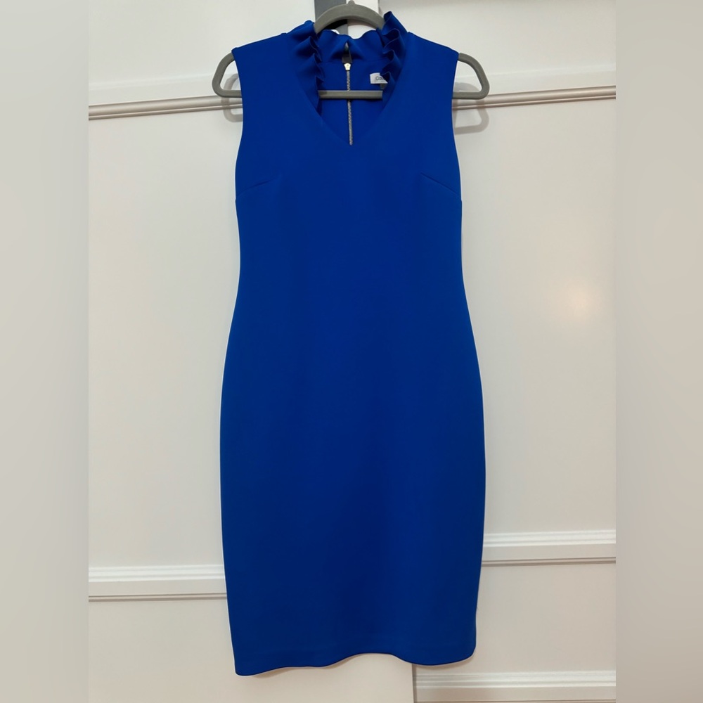 Calvin Klein Blue Mock Neck Sheath Dress